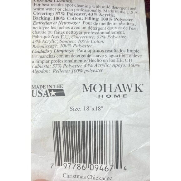 Tapestry Throw Accent Pillow 18”Christmas Chickadee  Mohawk Home Holly Snow Vtg - Picture 12 of 14